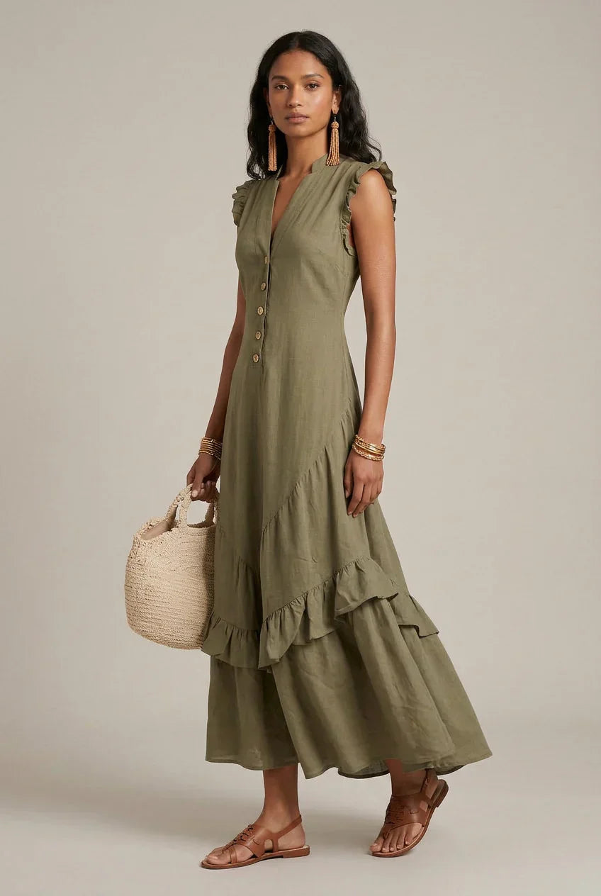 Delia Raffi™ Vestito maxi fluido con volant per le giornate calde