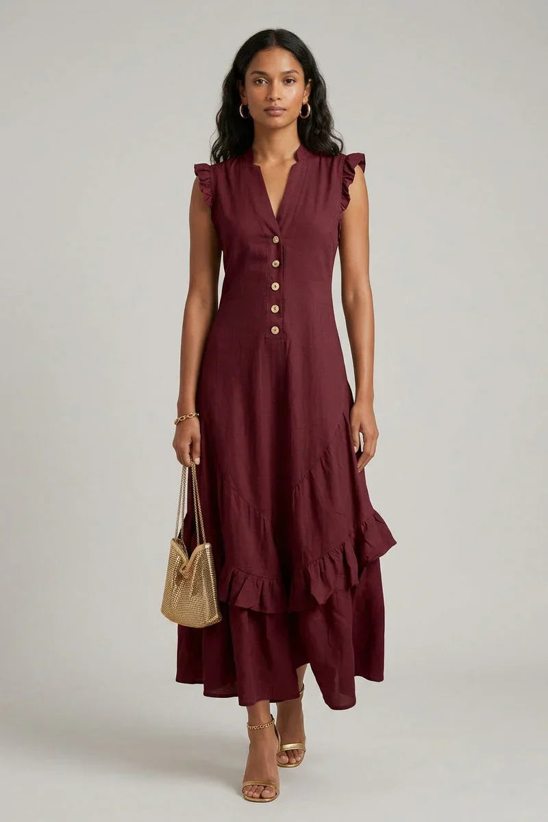Delia Raffi™ Vestito maxi fluido con volant per le giornate calde