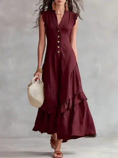 Delia Raffi™ Vestito maxi fluido con volant per le giornate calde