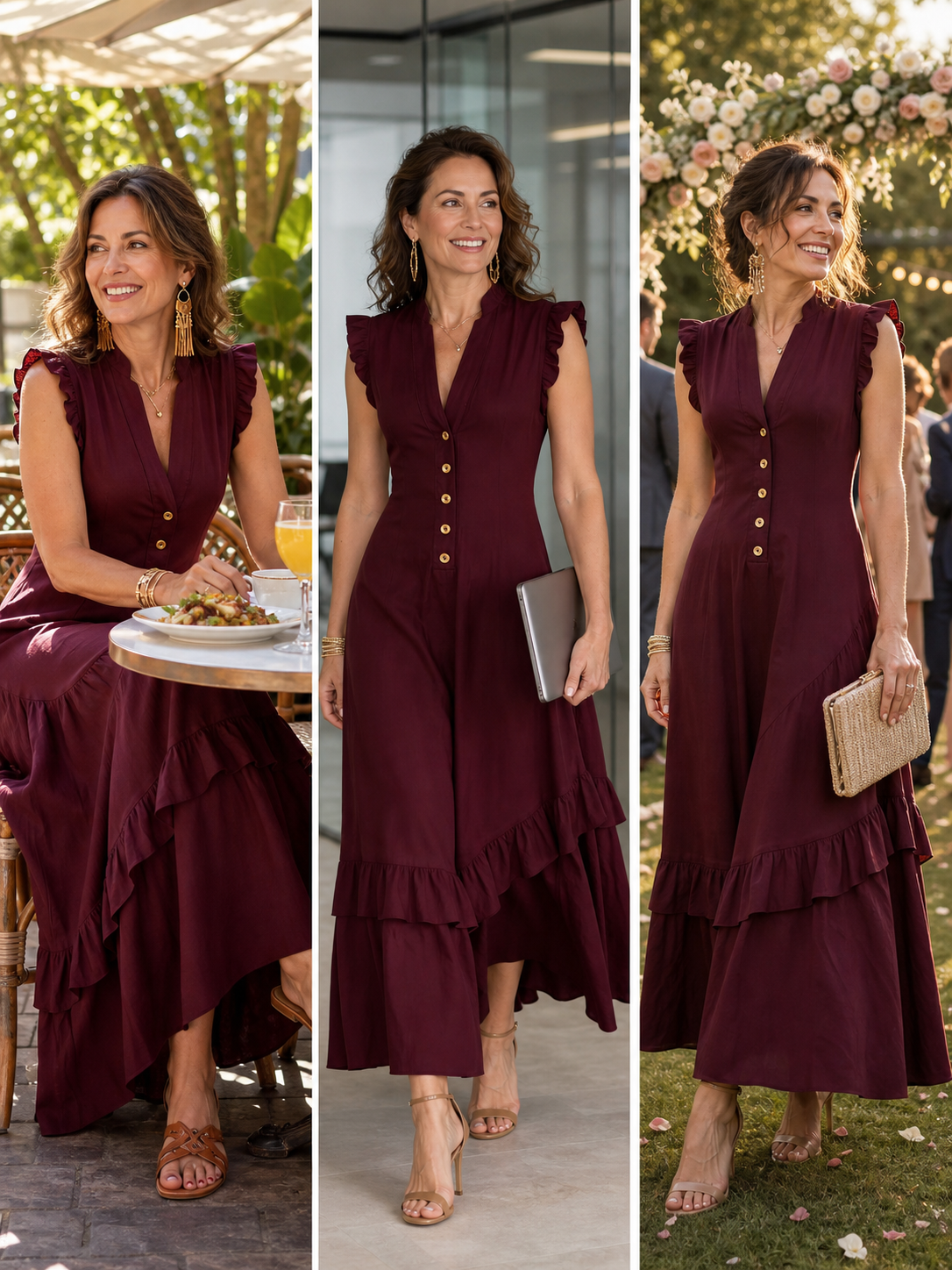 Delia Raffi™ Vestito maxi fluido con volant per le giornate calde