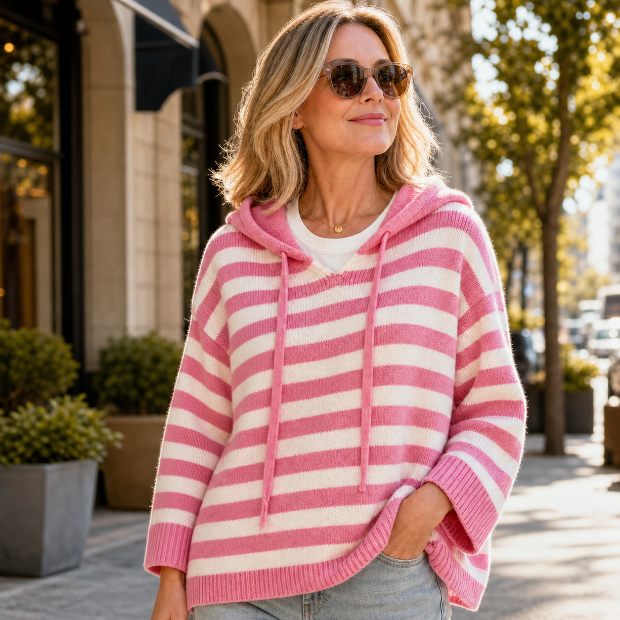 Egle Bassetti™ Pullover a cappuccio con righe accogliente
