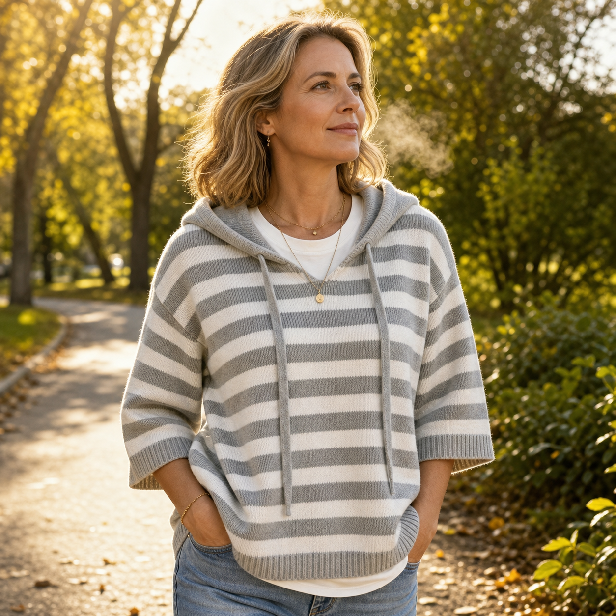 Egle Bassetti™ Pullover a cappuccio con righe accogliente