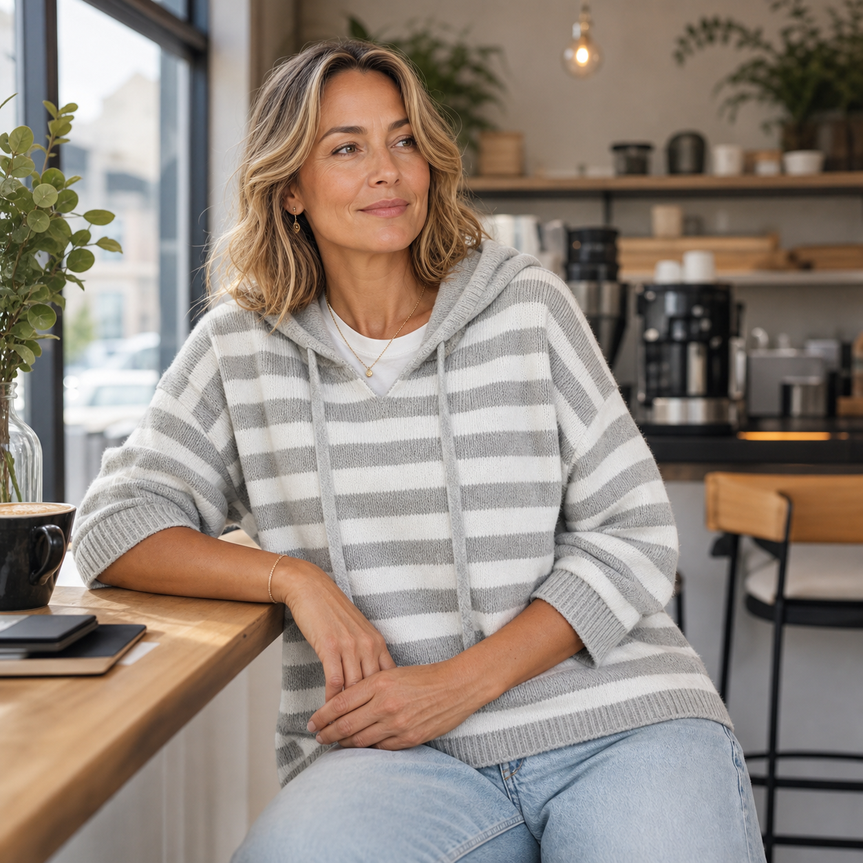 Egle Bassetti™ Pullover a cappuccio con righe accogliente