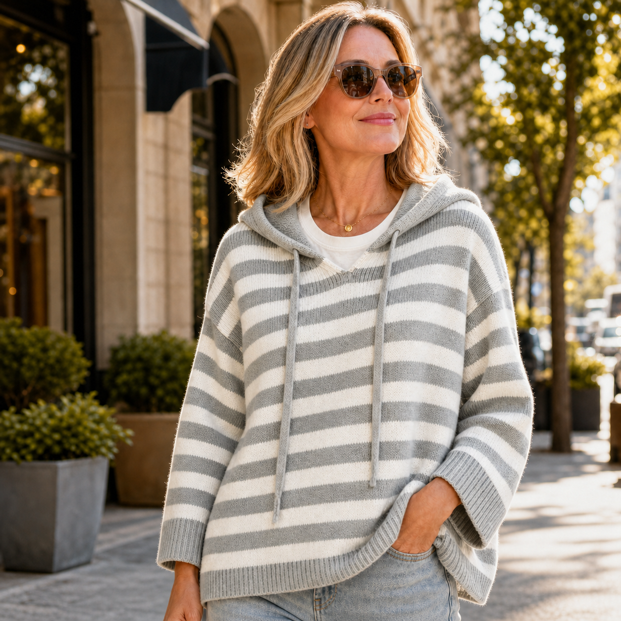 Egle Bassetti™ Pullover a cappuccio con righe accogliente