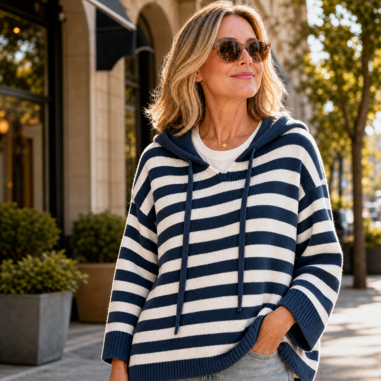 Egle Bassetti™ Pullover a cappuccio con righe accogliente