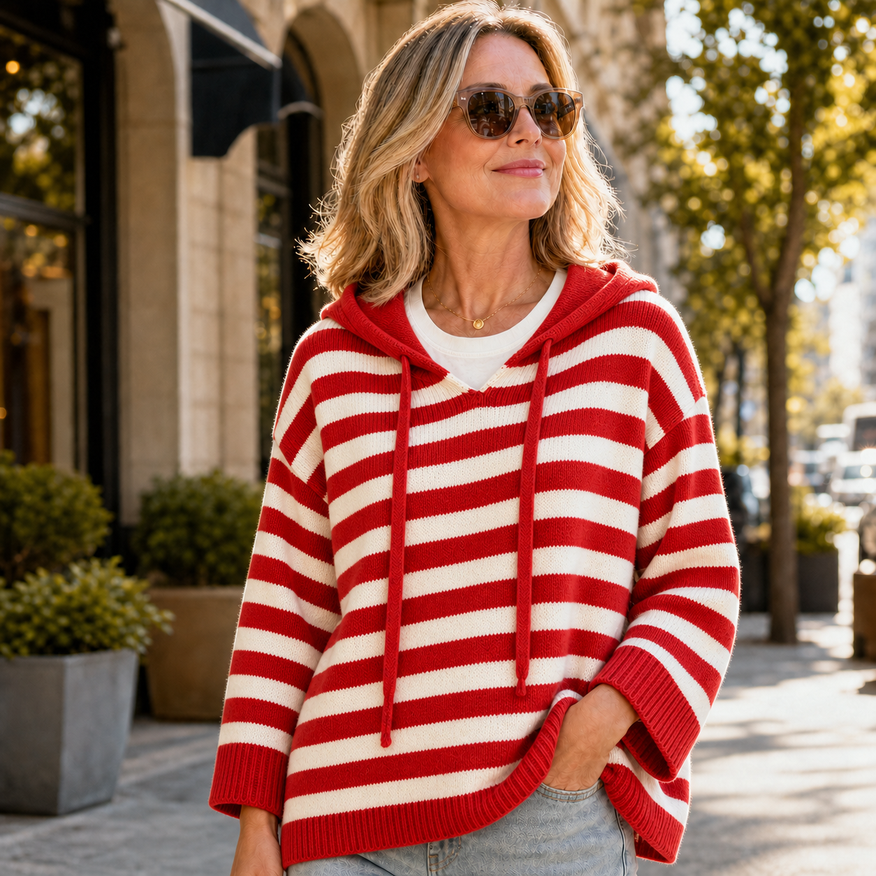 Egle Bassetti™ Pullover a cappuccio con righe accogliente