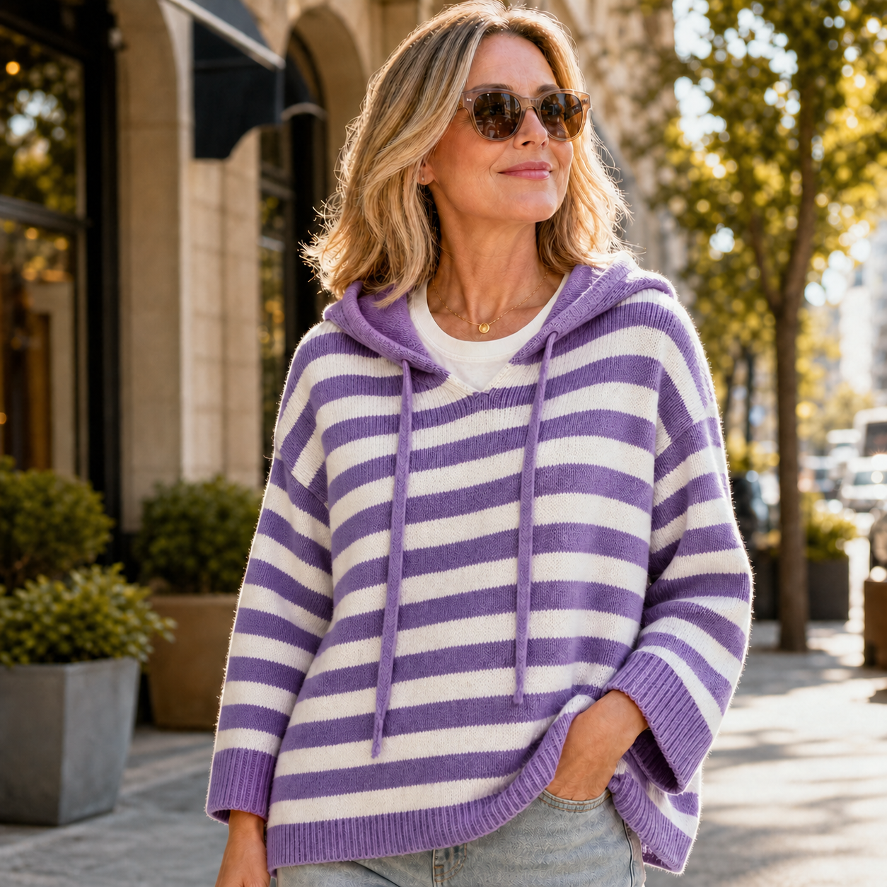 Egle Bassetti™ Pullover a cappuccio con righe accogliente