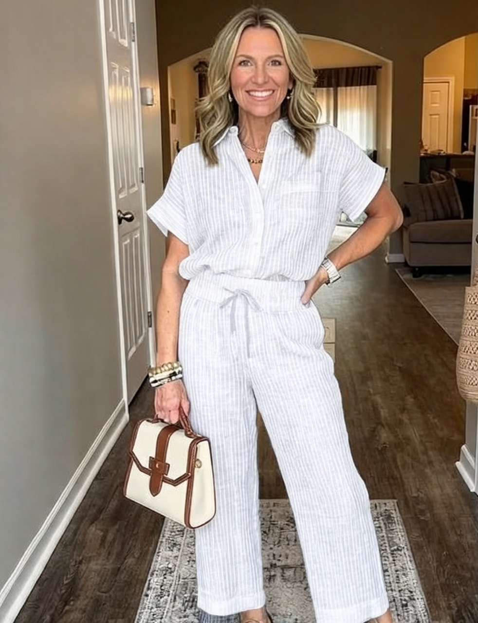 Emilia Toscani™ Set camicia a righe in lino traspirante