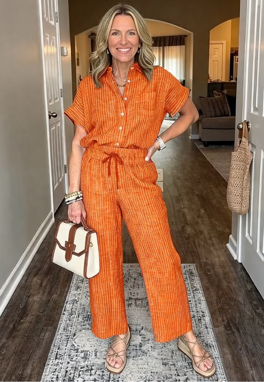Emilia Toscani™ Set camicia a righe in lino traspirante