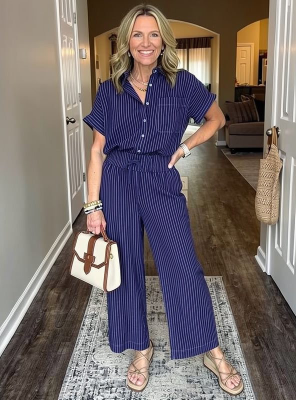 Emilia Toscani™ Set camicia a righe in lino traspirante