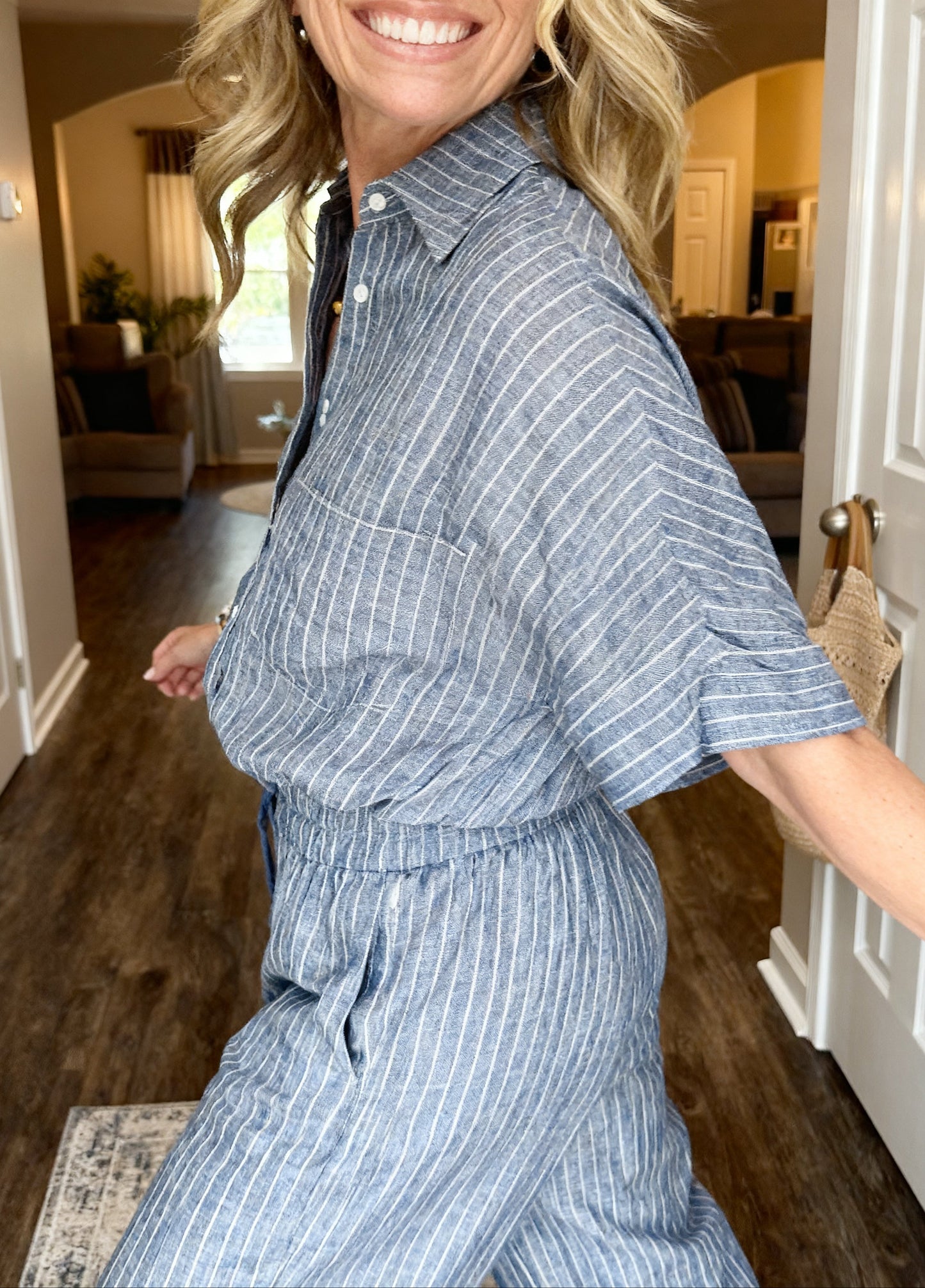 Emilia Toscani™ Set camicia a righe in lino traspirante