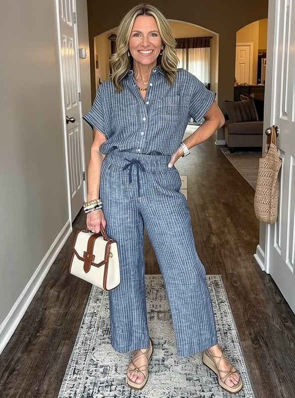 Emilia Toscani™ Set camicia a righe in lino traspirante