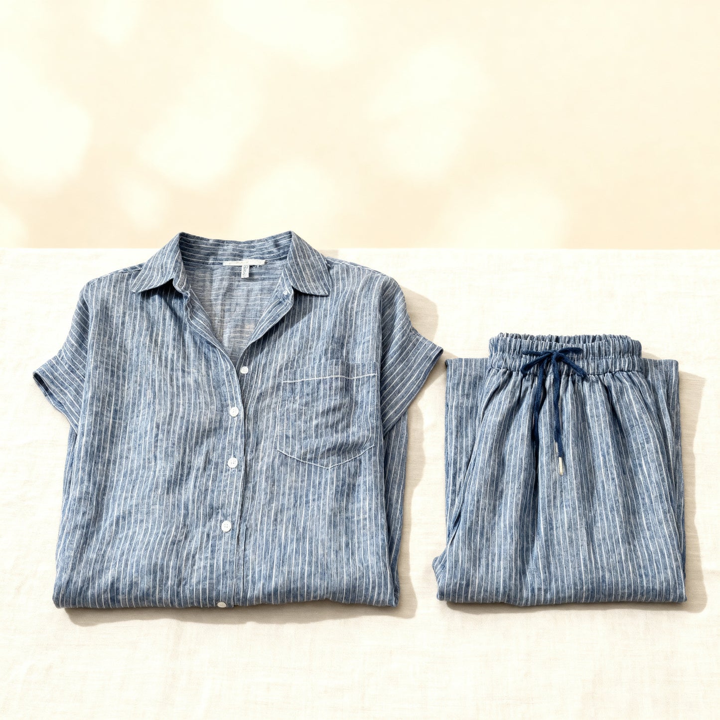 Emilia Toscani™ Set camicia a righe in lino traspirante