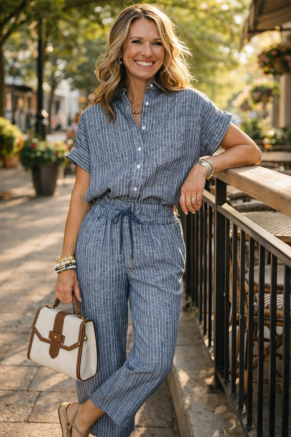 Emilia Toscani™ Set camicia a righe in lino traspirante