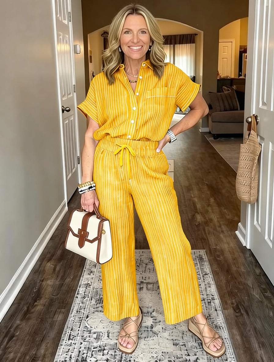 Emilia Toscani™ Set camicia a righe in lino traspirante