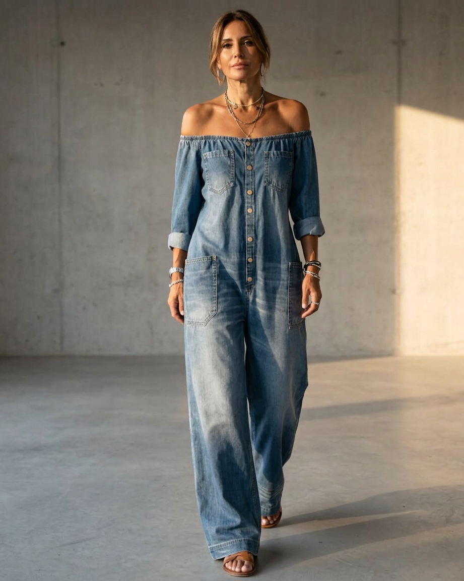 Eugenia Trevi™ Tuta di jeans monospalla senza sforzo