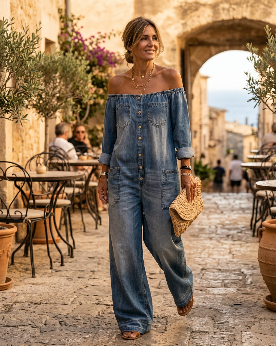 Eugenia Trevi™ Tuta di jeans monospalla senza sforzo