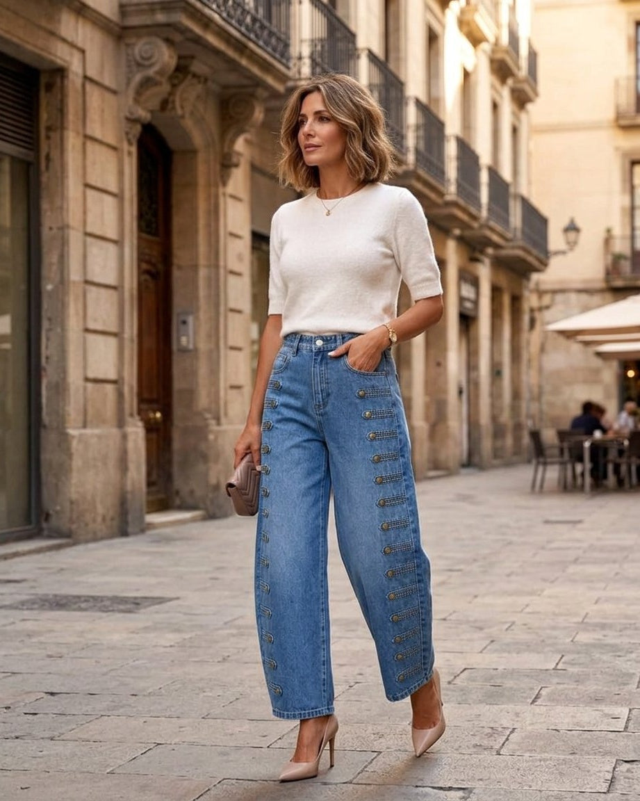 Felicia Brentani™ Jeans a vita alta e gamba larga, uno stile senza sforzo