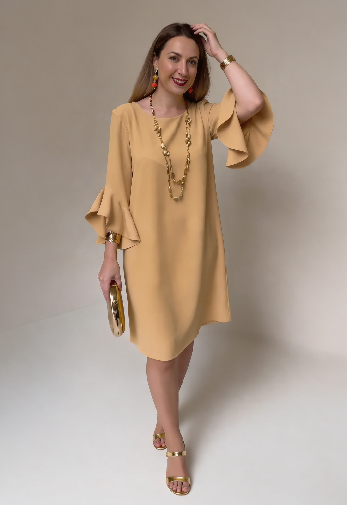 Fiorella Albanese™ Mini abito elegante con maniche a volant
