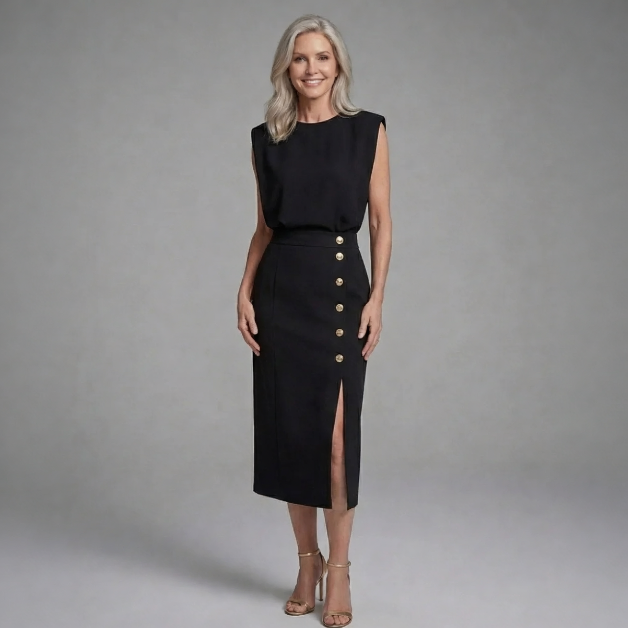 Floriana Brunelli™ Abito midi elegante con spacco laterale