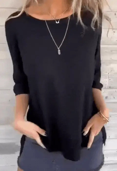 Amina Maietta™ T-shirt casual da donna con maniche a 3/4 e scollo rotondo
