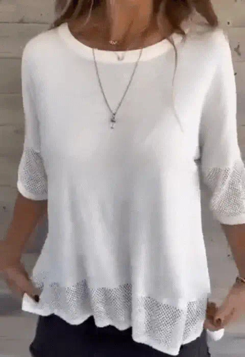Amina Maietta™ T-shirt casual da donna con maniche a 3/4 e scollo rotondo