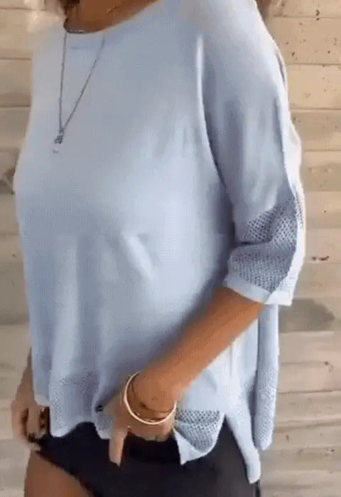 Amina Maietta™ T-shirt casual da donna con maniche a 3/4 e scollo rotondo