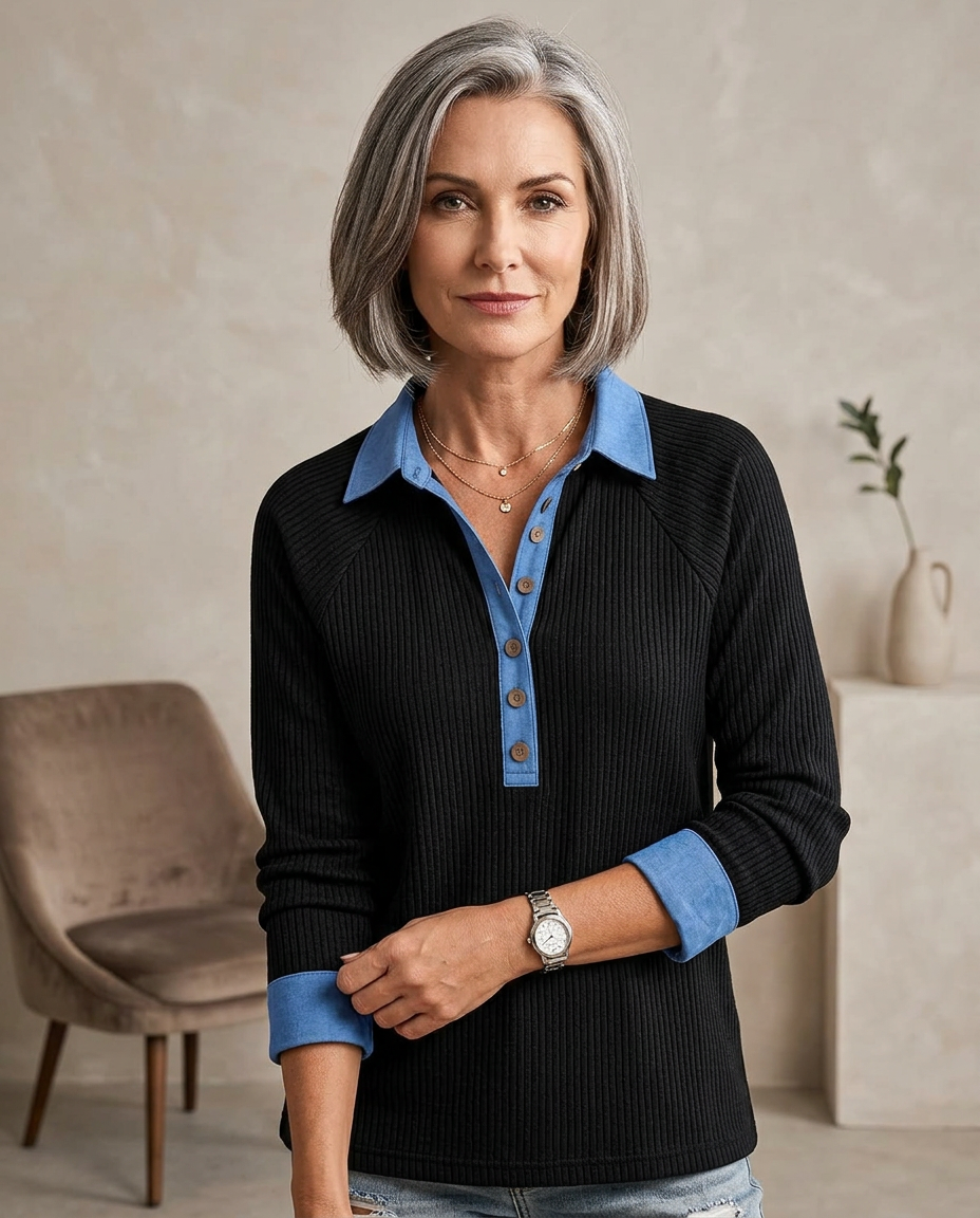 Gabriella Ambrosino™ Blusa casual con scollo a V dallo stile senza sforzo