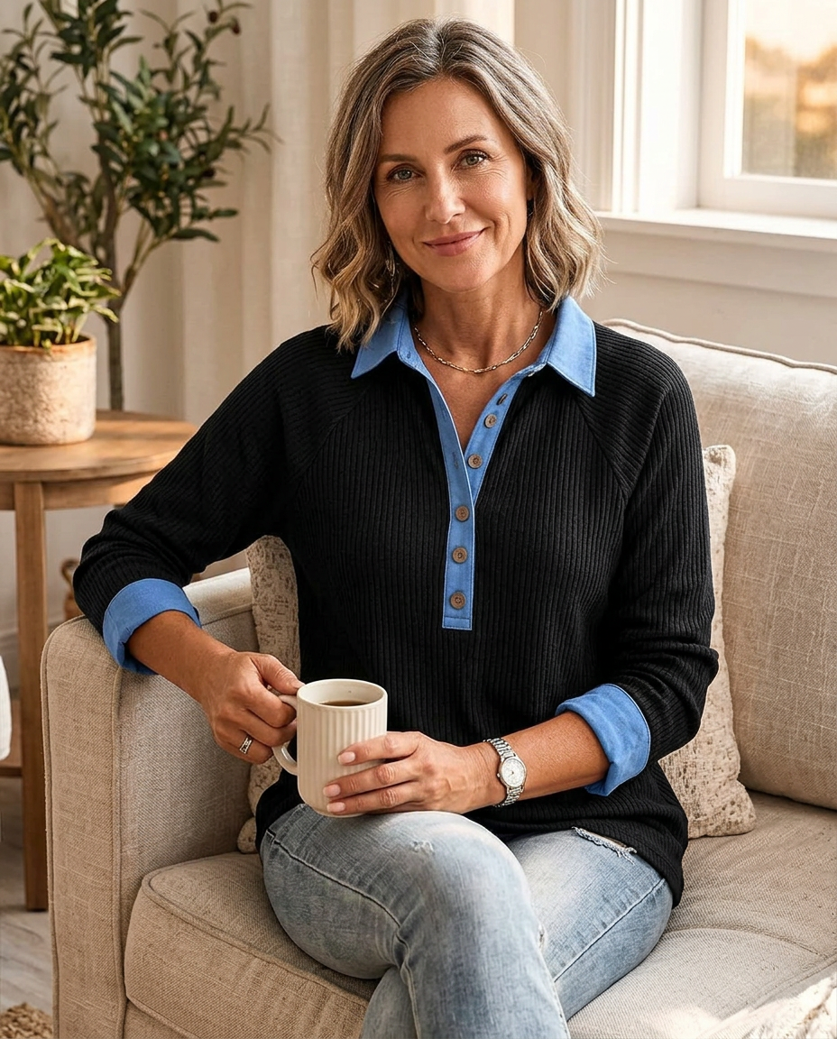 Gabriella Ambrosino™ Blusa casual con scollo a V dallo stile senza sforzo