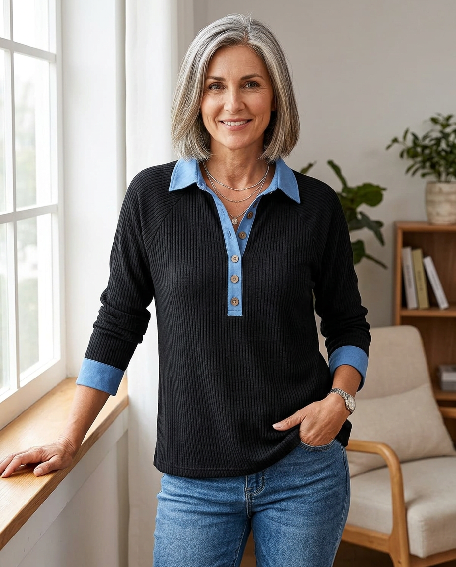 Gabriella Ambrosino™ Blusa casual con scollo a V dallo stile senza sforzo