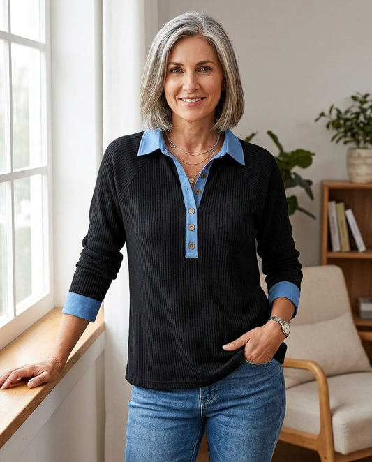 Gabriella Ambrosino™ Blusa casual con scollo a V dallo stile senza sforzo