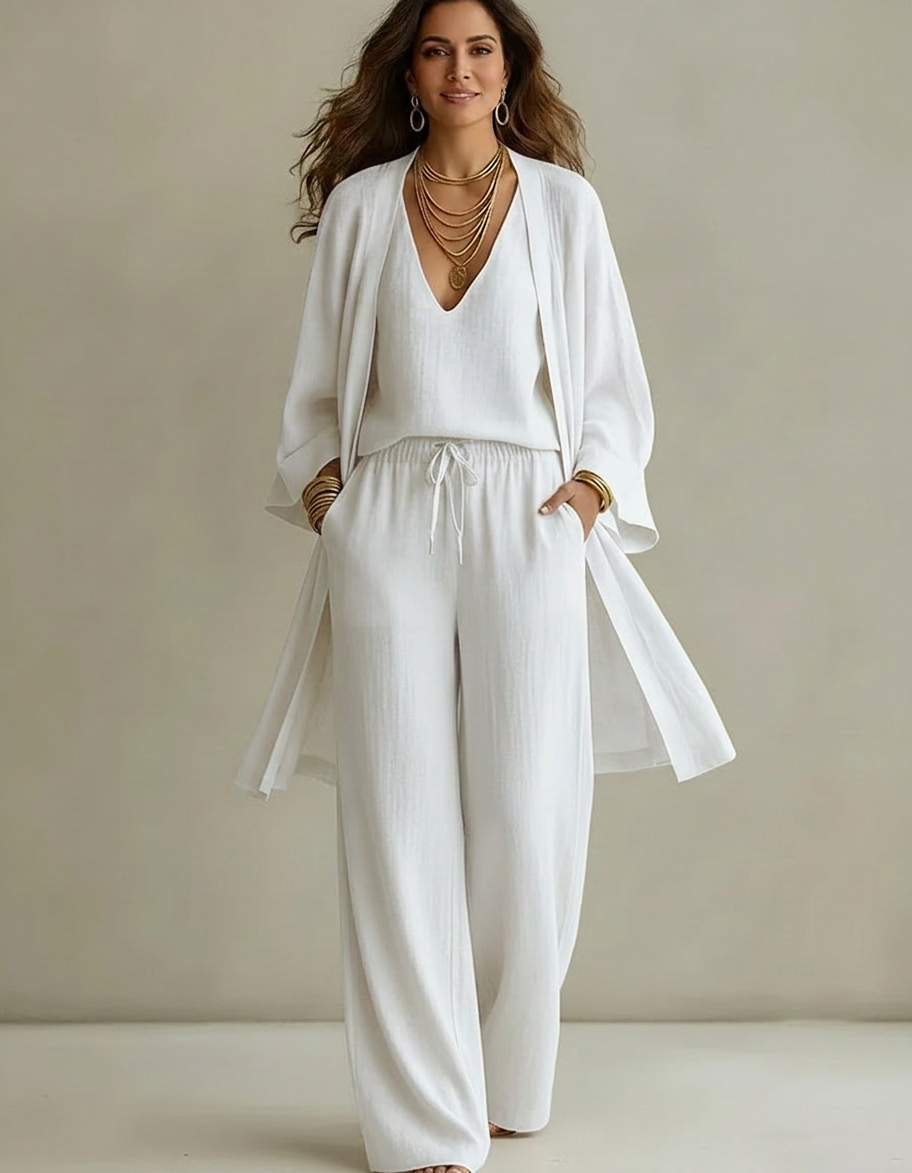 Gabriella Leone™ Set tre pezzi elegante con cardigan e pantaloni