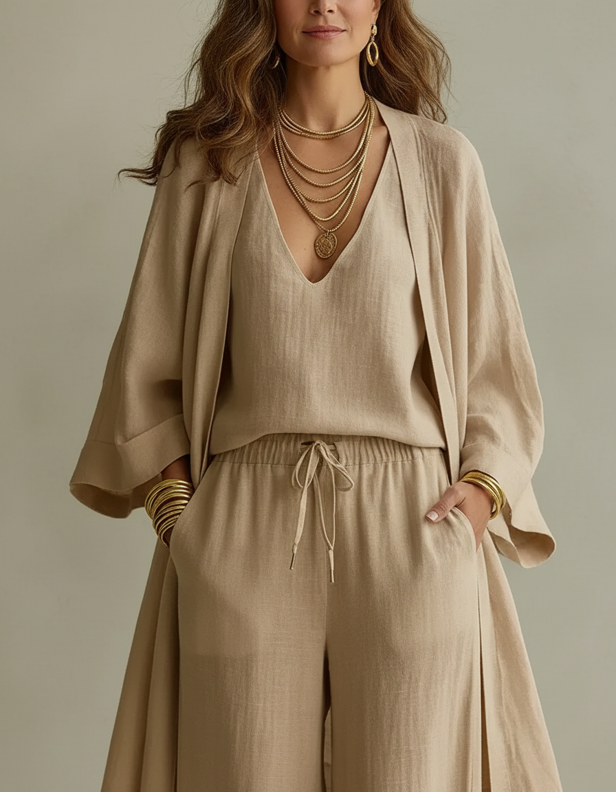 Gabriella Leone™ Set tre pezzi elegante con cardigan e pantaloni