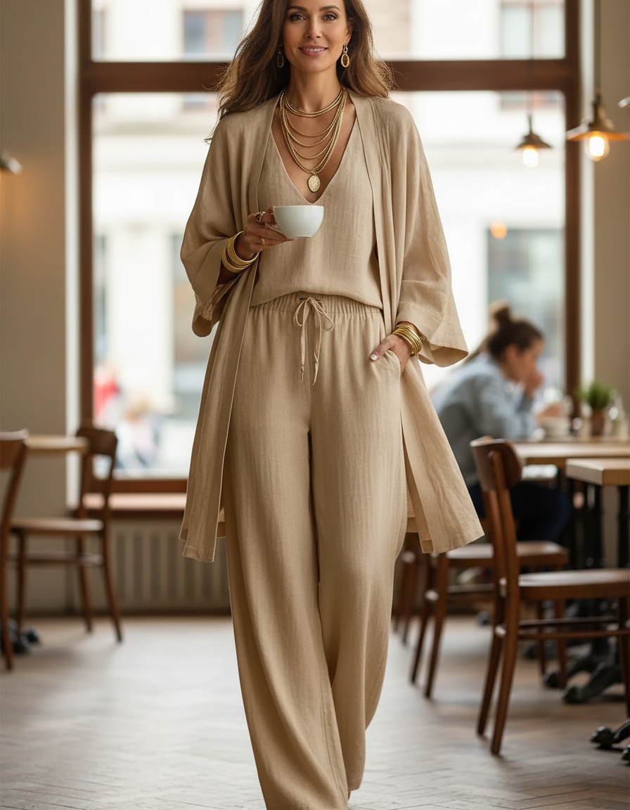 Gabriella Leone™ Set tre pezzi elegante con cardigan e pantaloni