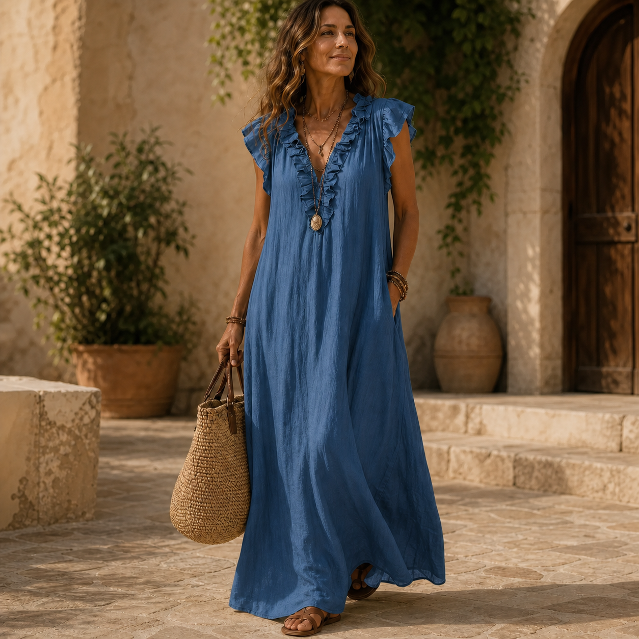 Gelsomina Stradiotto™ Maxi dress fluido con volant per uno stile senza sforzo