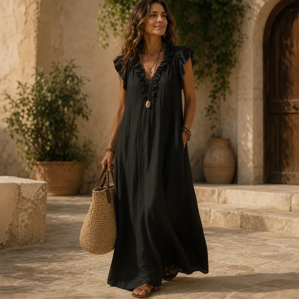 Gelsomina Stradiotto™ Maxi dress fluido con volant per uno stile senza sforzo