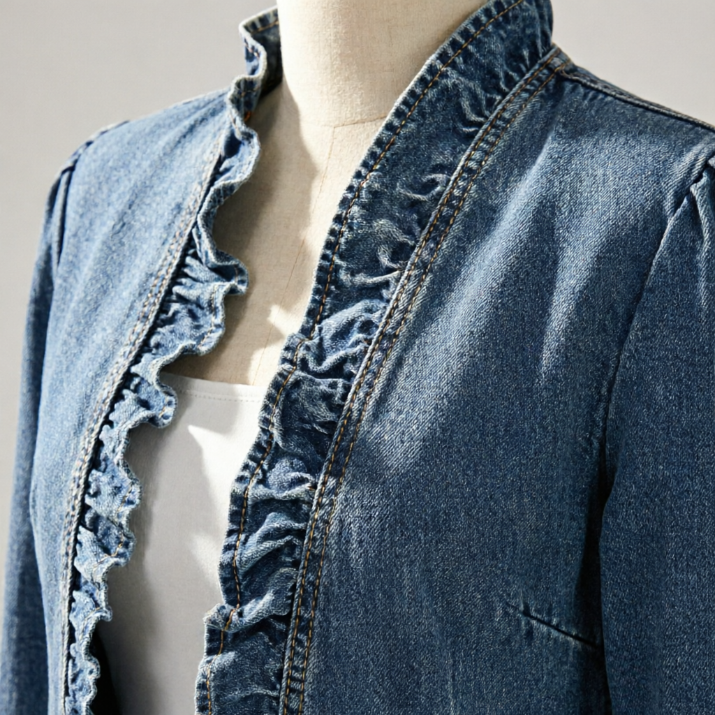 Gianna Castelli™ Giacca di jeans aperta sul davanti con rifiniture a balze