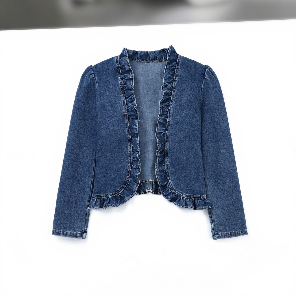 Gianna Castelli™ Giacca di jeans aperta sul davanti con rifiniture a balze