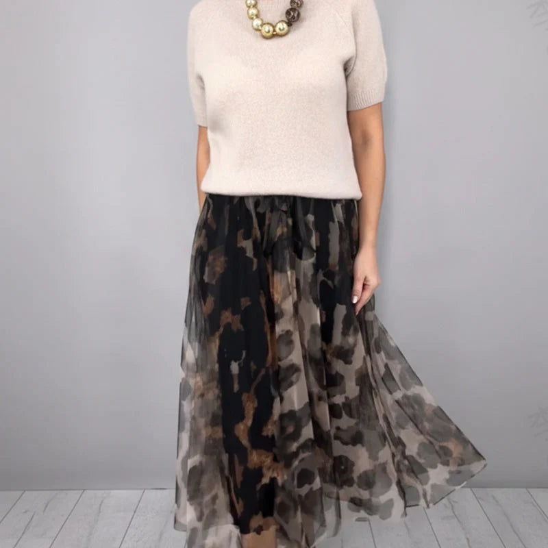 Giulia Giulia Greco Effortless Leopard Sweater Skirt Set - sweater and flowing leopard print skirt view