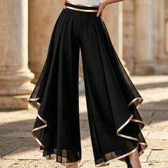 Graziella Aurozzi™ Pantaloni in chiffon con finiture dorate eleganti