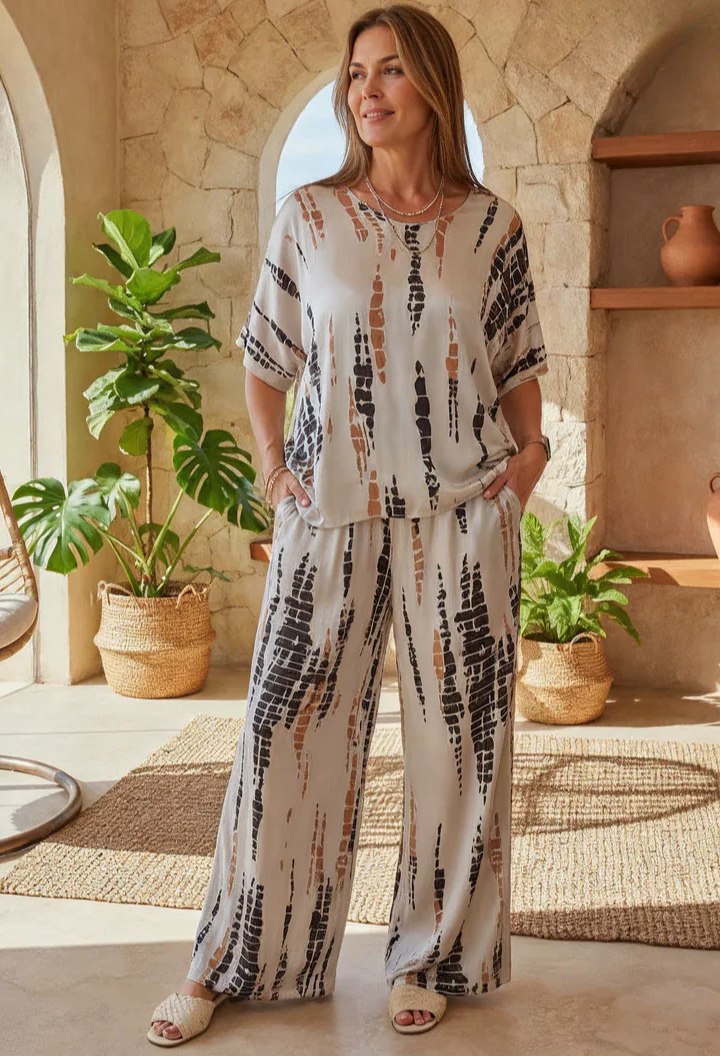 Greta Mancini™ Set elegante in raso con scollo tondo