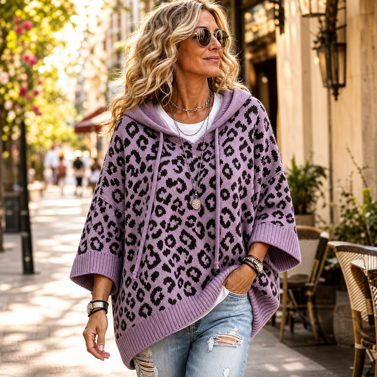 Ida Anastasi™ Felpa con cappuccio leopardata comoda per tutti i giorni