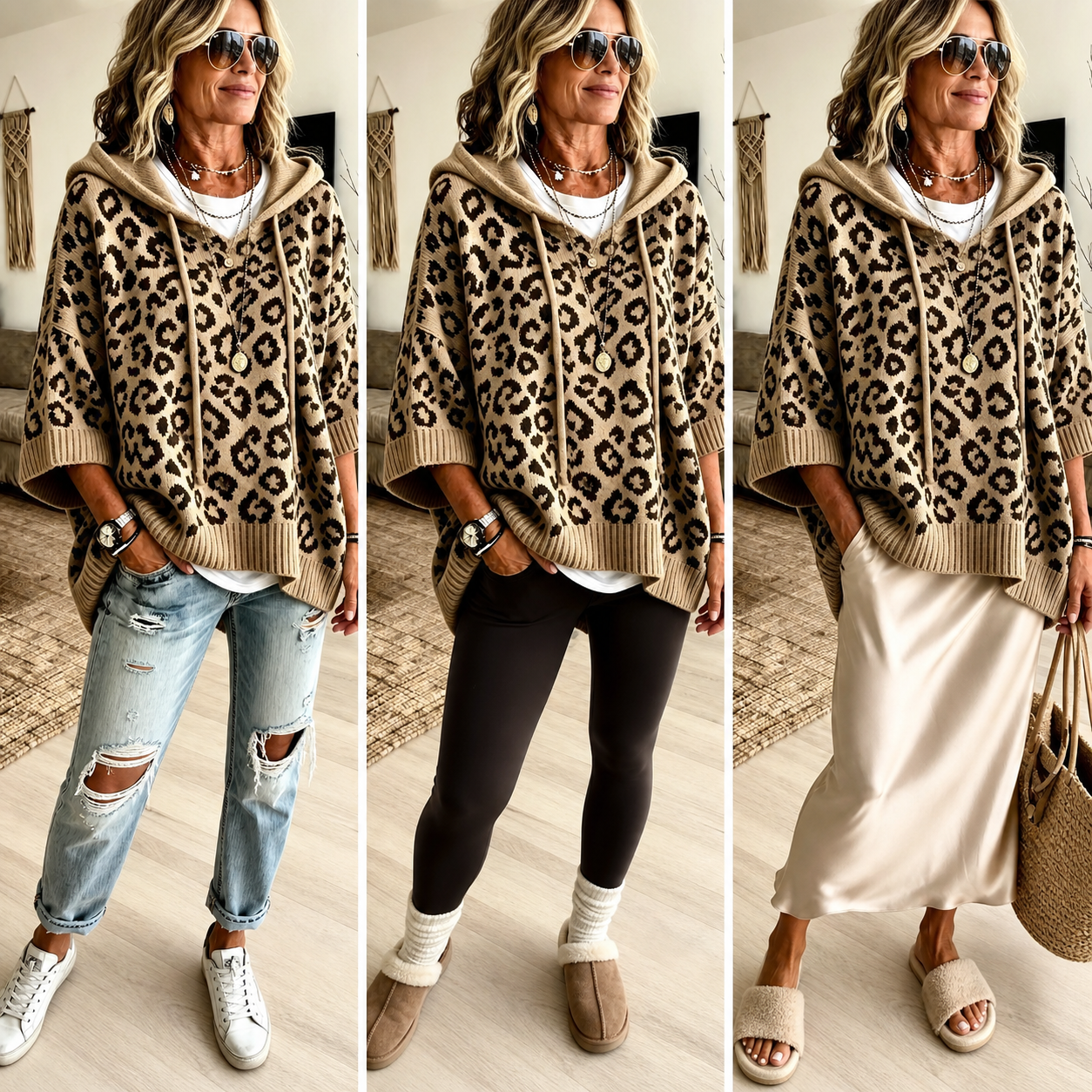 Ida Anastasi™ Felpa con cappuccio leopardata comoda per tutti i giorni