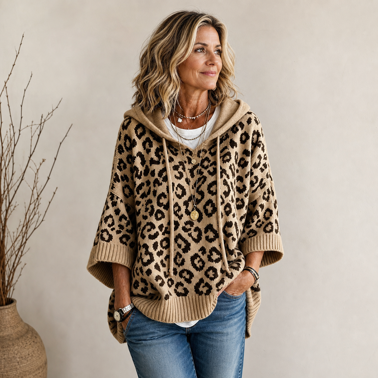 Ida Anastasi™ Felpa con cappuccio leopardata comoda per tutti i giorni