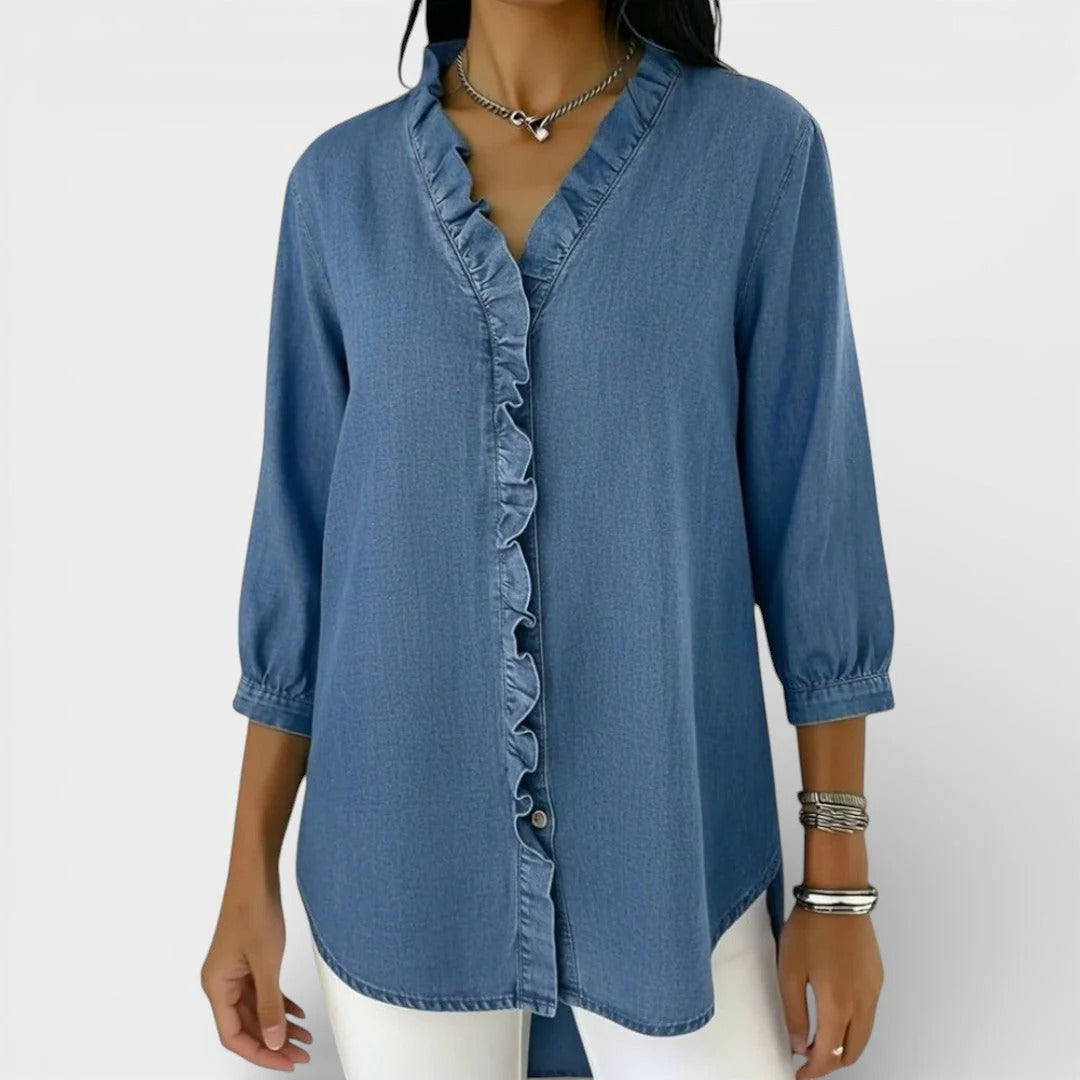 Valentina Riccio™ Blusa con scollo a V e volant senza sforzo