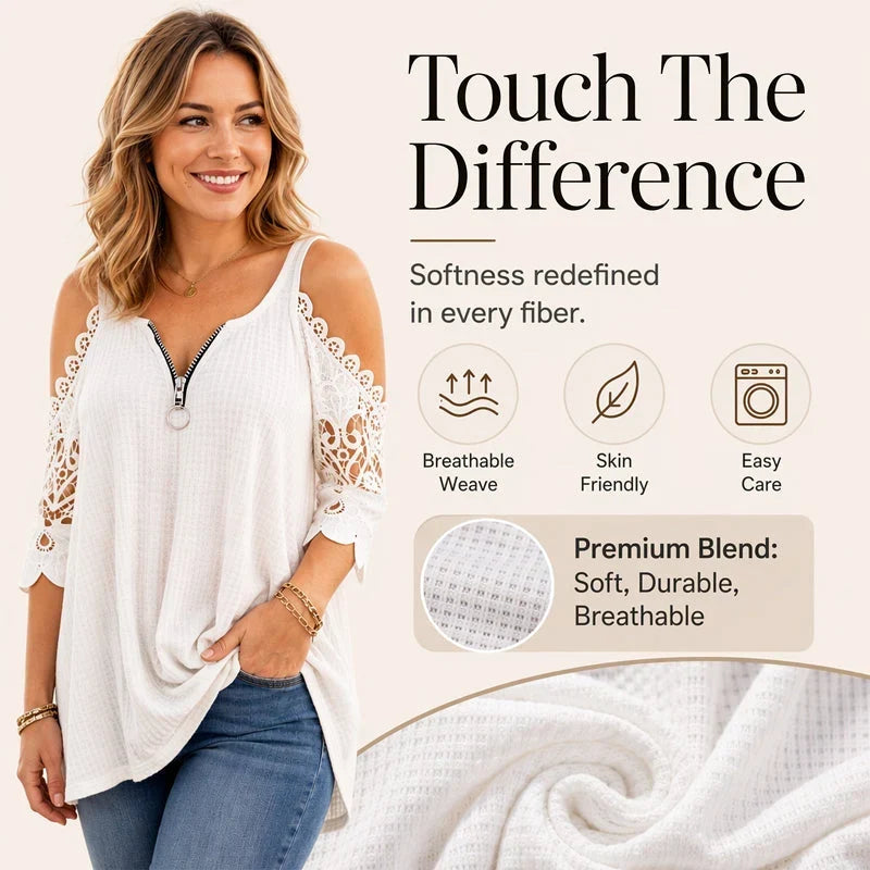 Larissa Belmonte™ Blusa elegante con spalle scoperte e pizzo