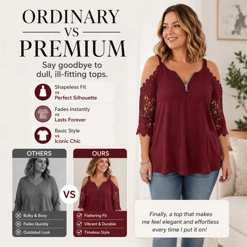 Larissa Belmonte™ Blusa elegante con spalle scoperte e pizzo