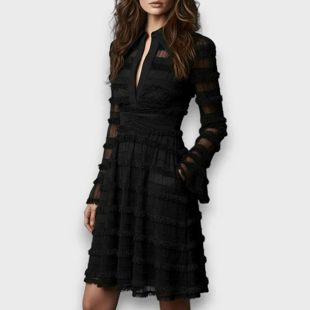 Laura Recanati™ Abito midi con frange elegante, dal giorno alla sera