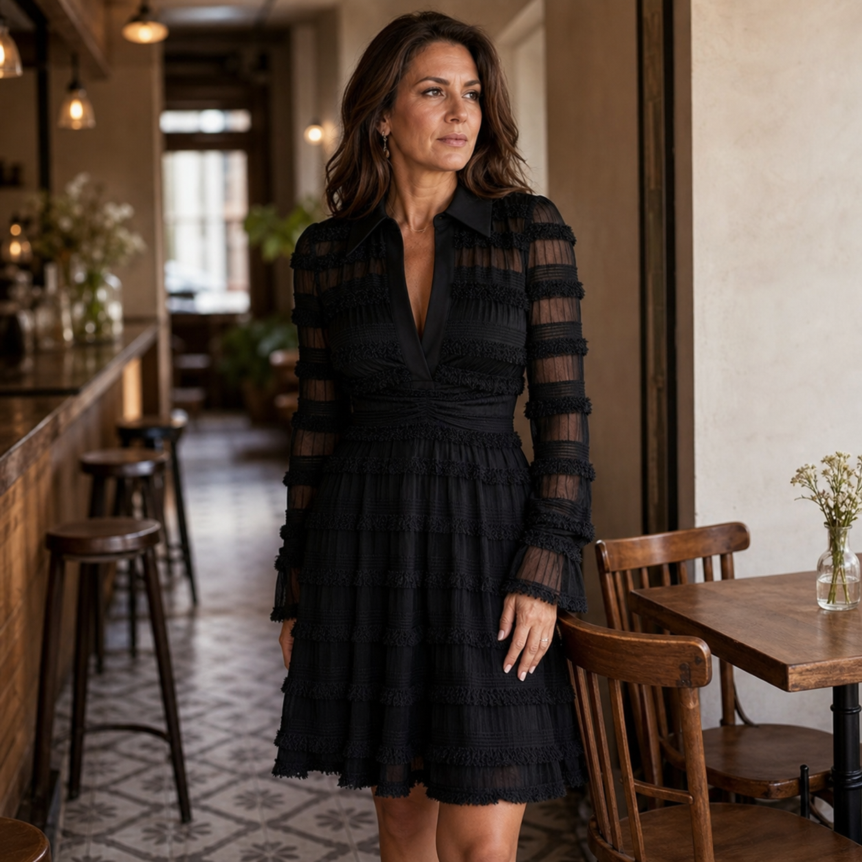 Laura Recanati™ Abito midi con frange elegante, dal giorno alla sera
