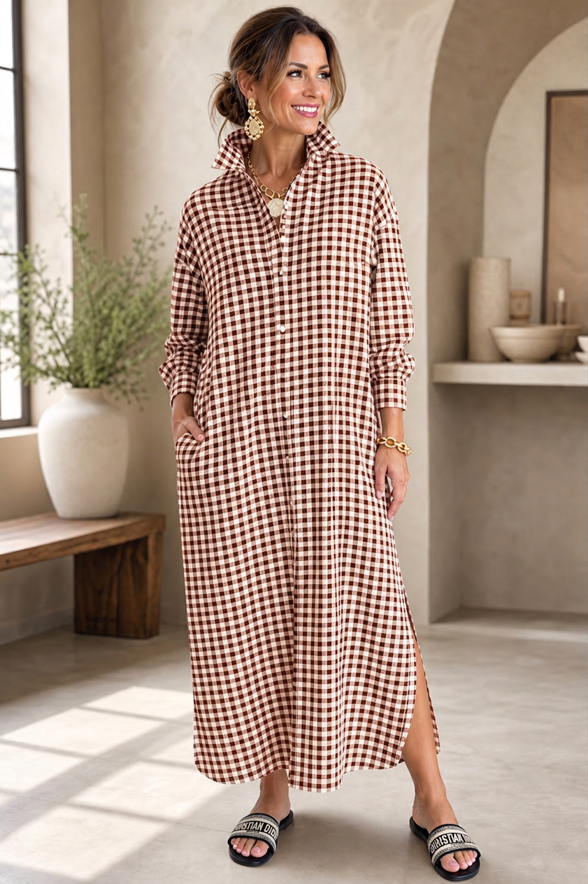 Malvina Colombino™ Abito chemisier a quadri versatile, dall'ufficio al weekend